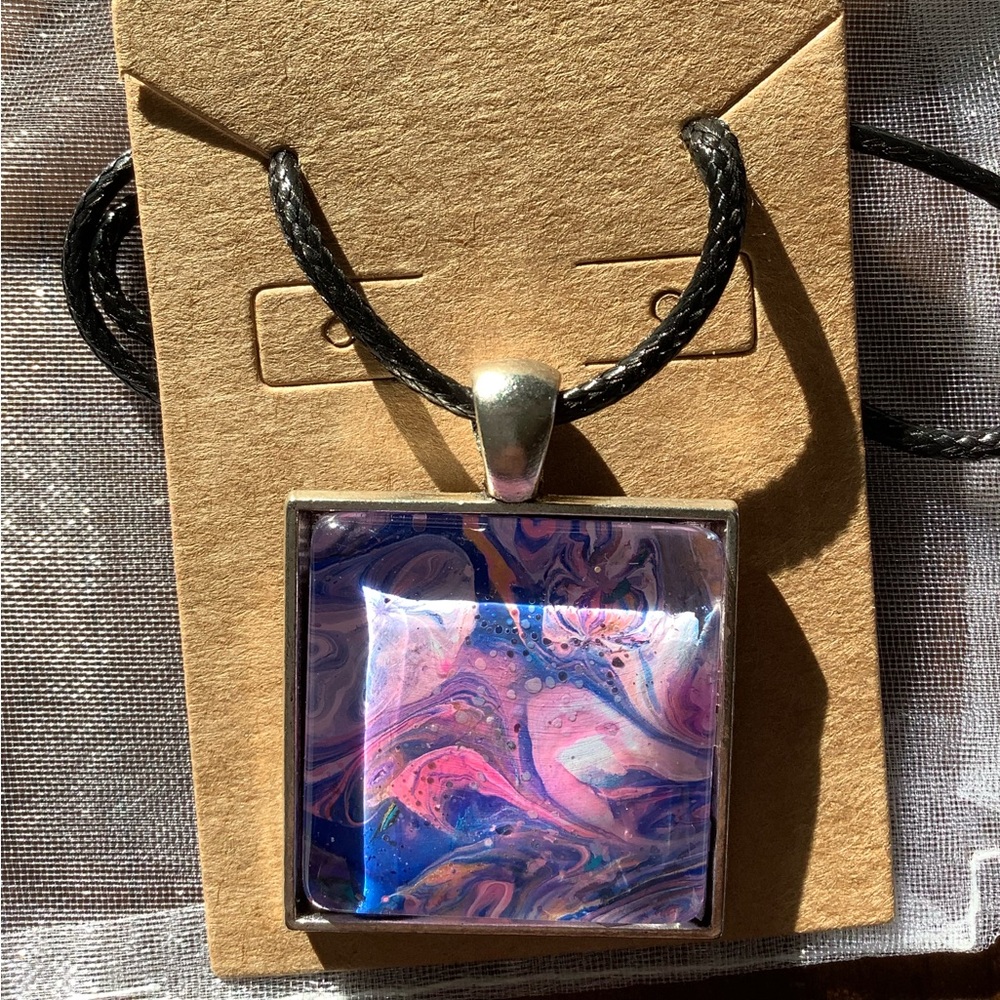 Acrylic Pour Pink Necklace